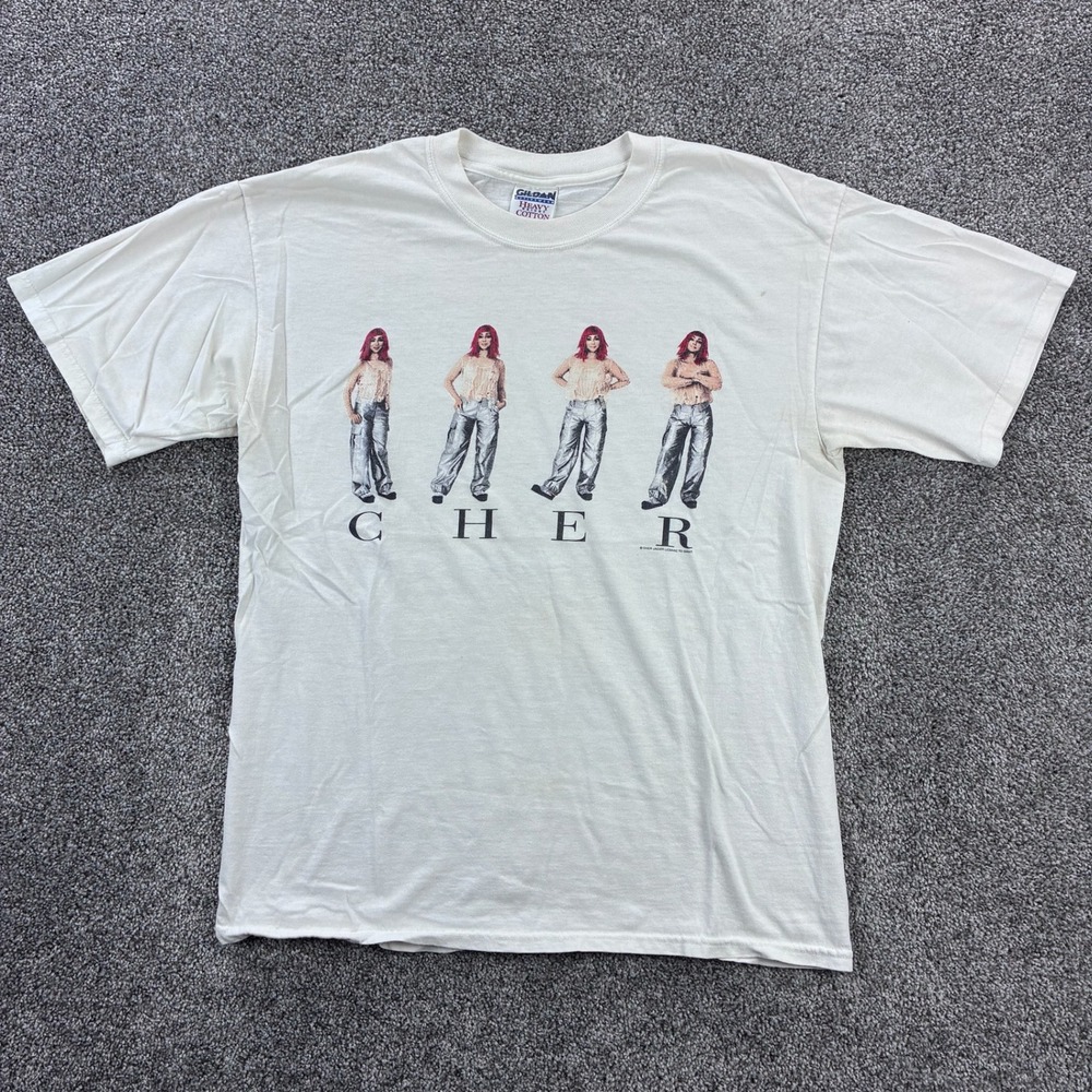 Vintage Cher Shirt Mens Large White‎ Living Proof Tour Concert Singer Pop Rock